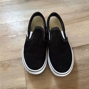 Size 5.5 Women’s Black Slip-On Sneakers with White Trim